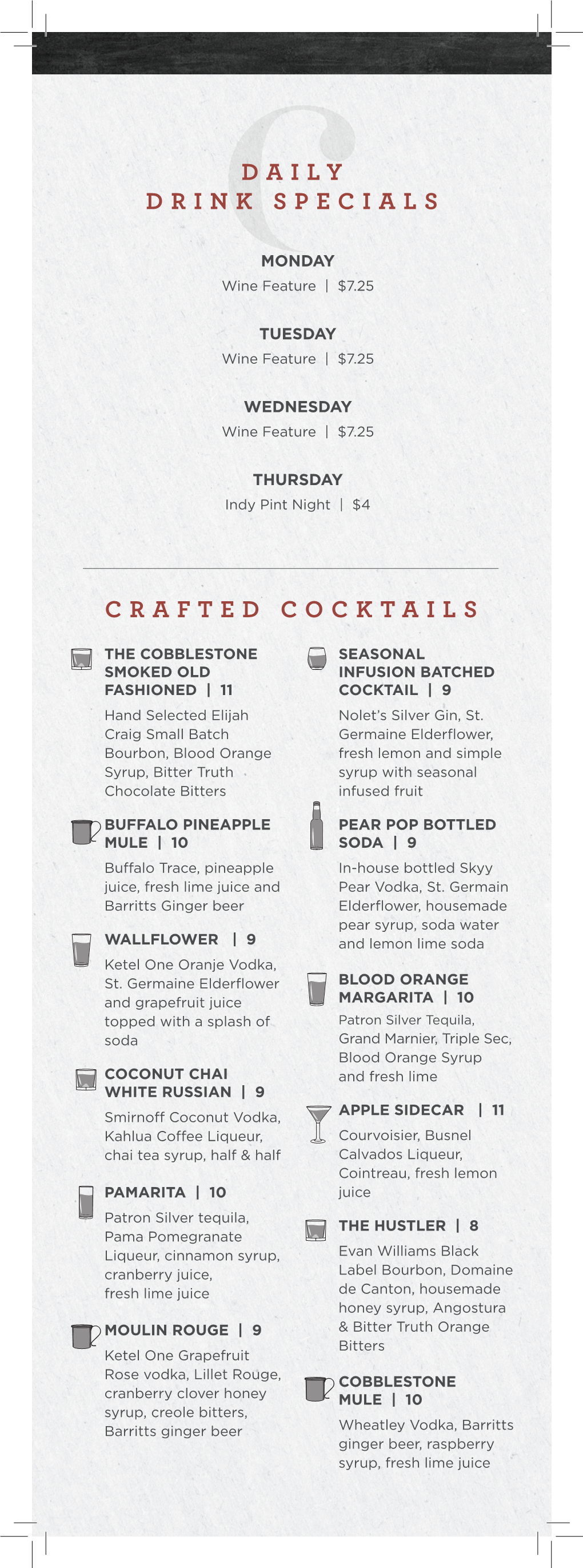 Daily Drink Specials Crafted Cocktails