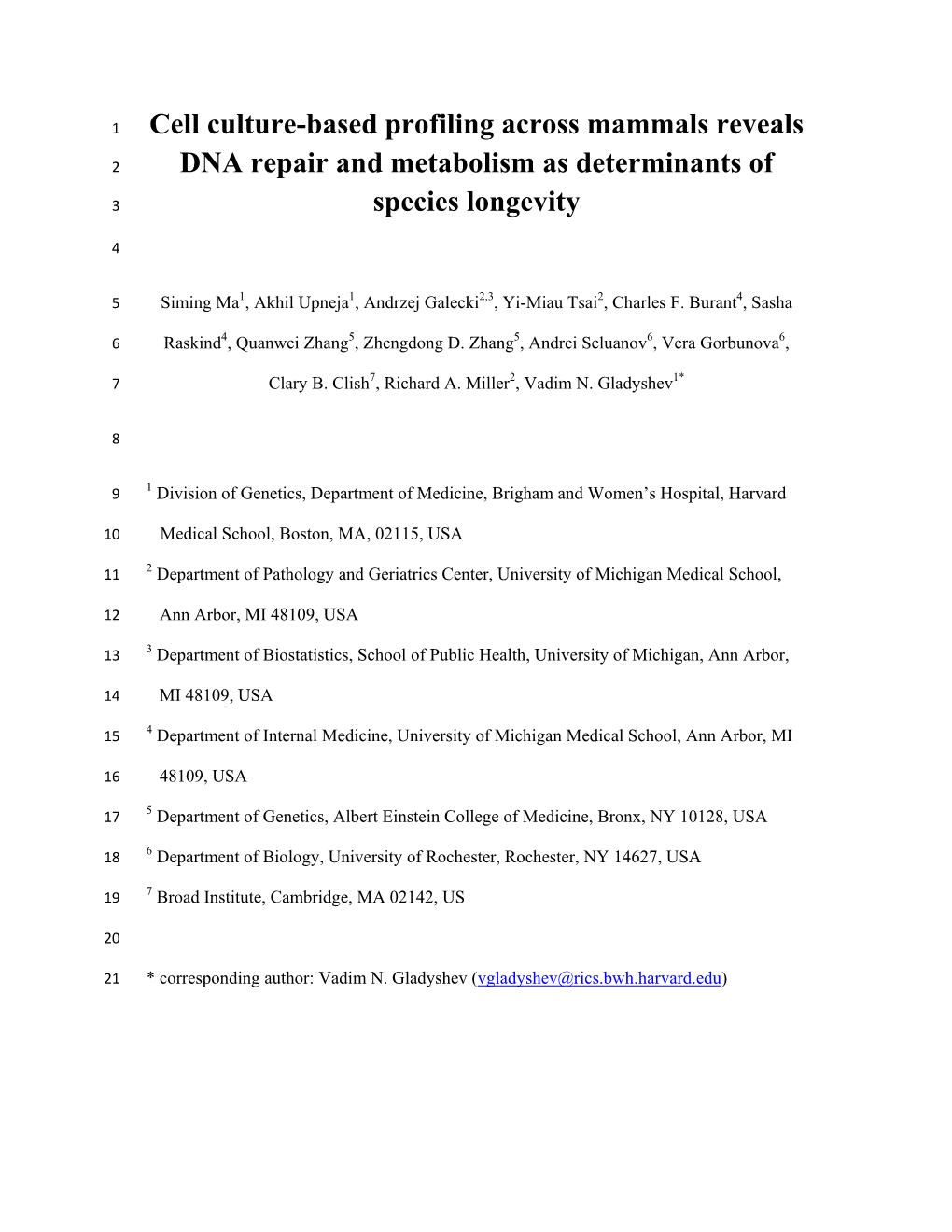 Cell Culture-Based Profiling Across Mammals Reveals DNA Repair And