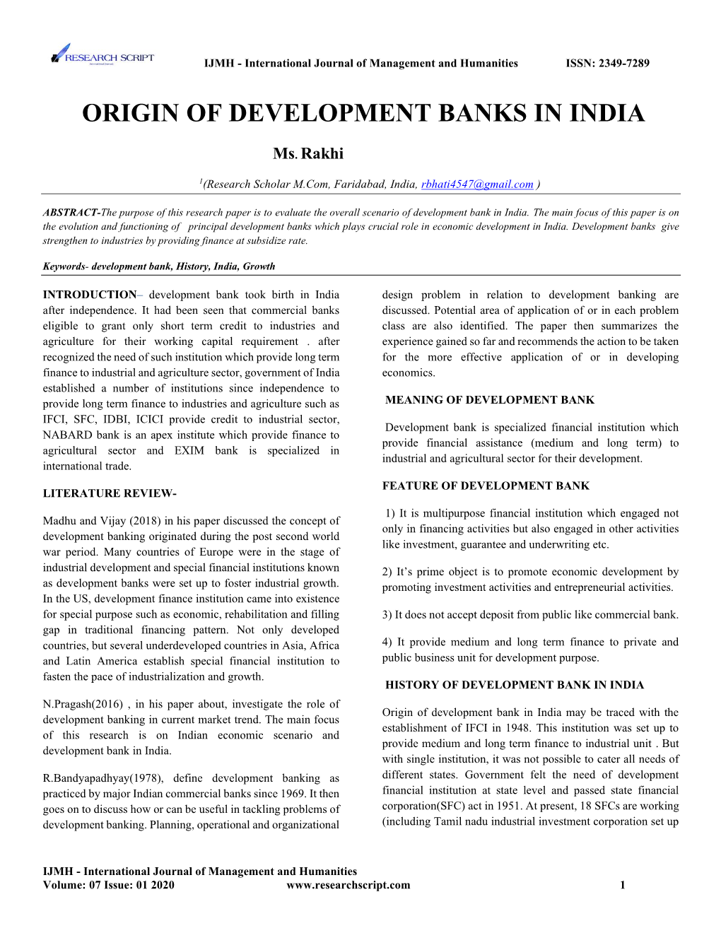 Origin of Development Banks in India