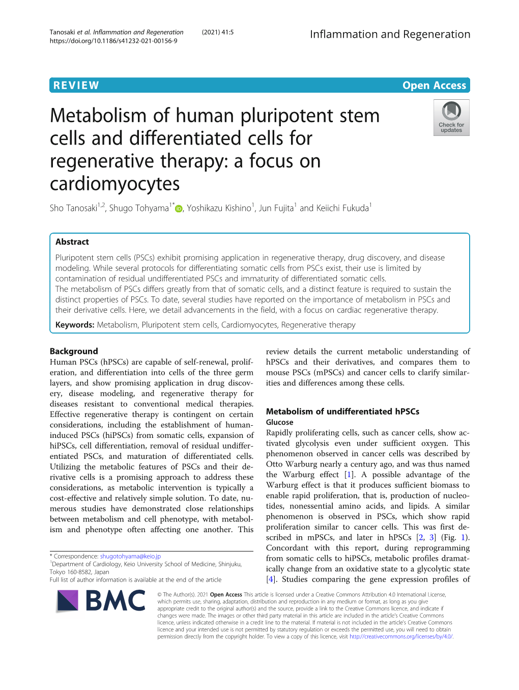 Metabolism of Human Pluripotent Stem Cells and Differentiated Cells For