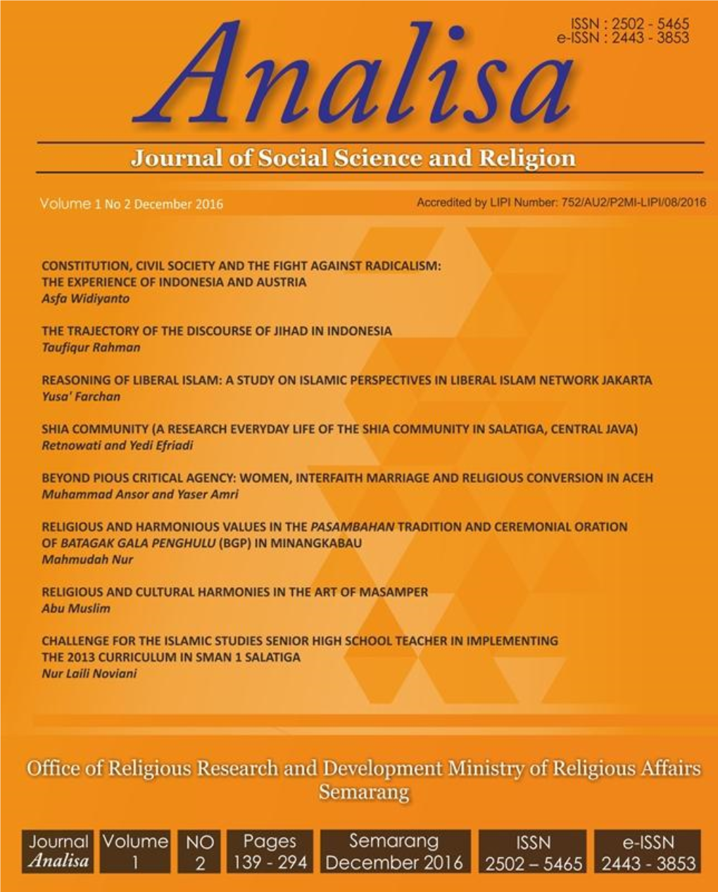 RELIGIOUS and HARMONIOUS VALUES in the PASAMBAHAN TRADITION and CEREMONIAL ORATION of BATAGAK GALA PENGHULU (BGP) in MINANGKABAU Mahmudah Nur :: 239-258