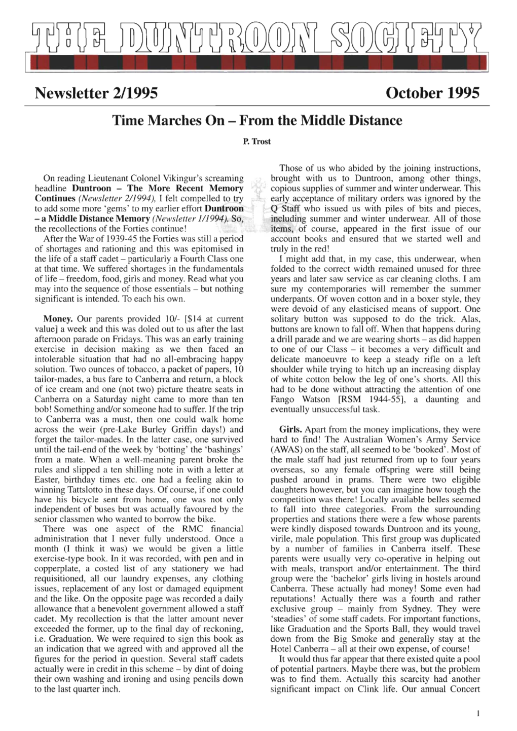 Newsletter 211995 October 1995 Time Marches on - from the Middle Distance P