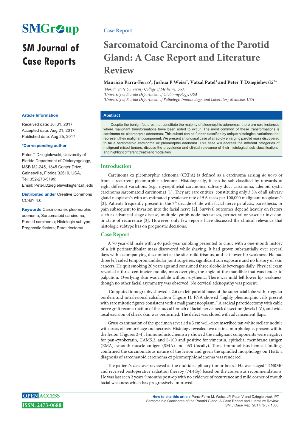 Sarcomatoid Carcinoma of the Parotid Gland: a Case Report and Literature Review