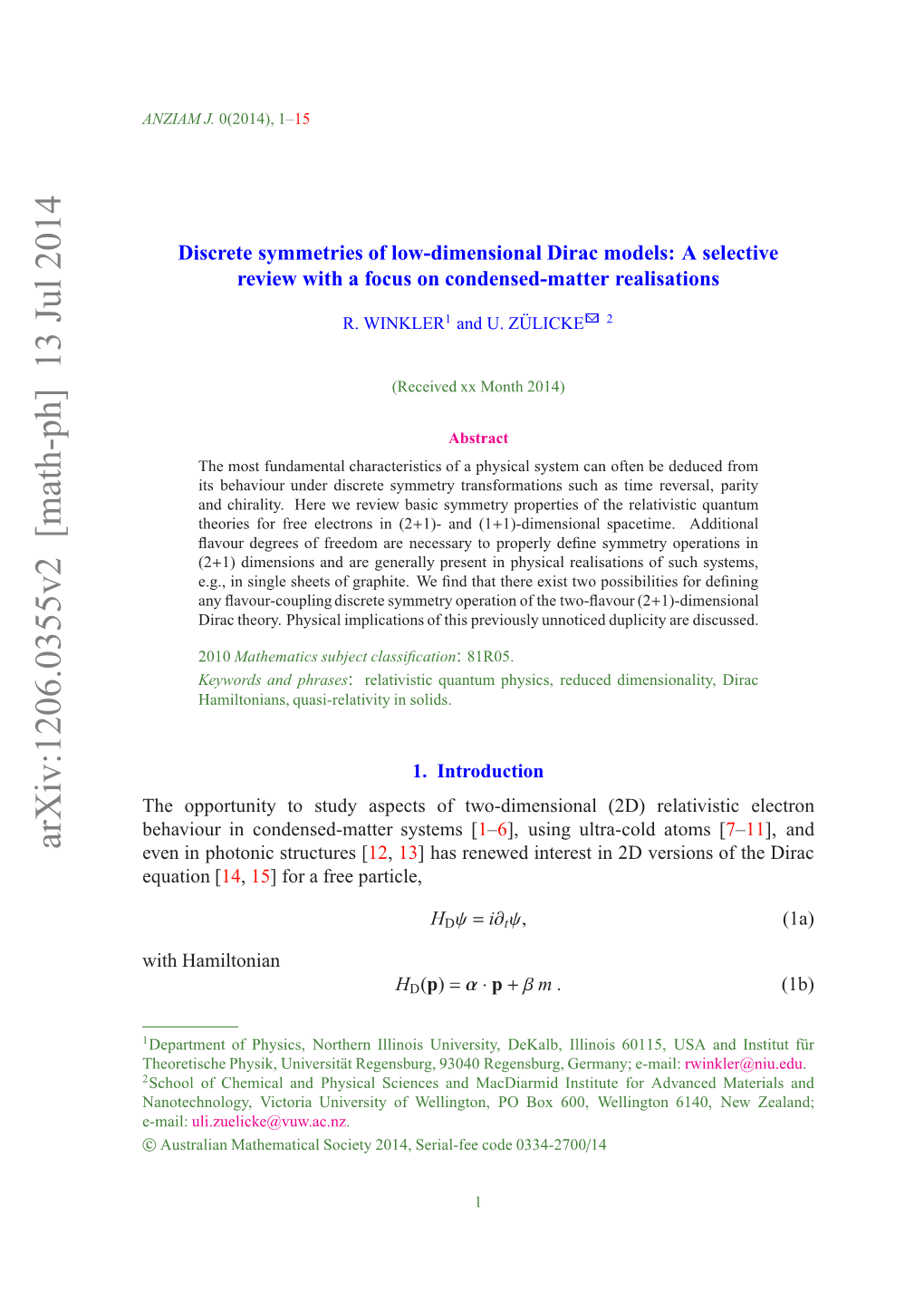 Discrete Symmetries of Low-Dimensional Dirac Models: a Selective Review with a Focus on Condensed-Matter Realisations