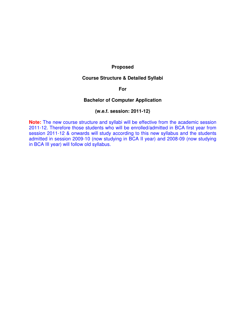 Proposed Course Structure & Detailed