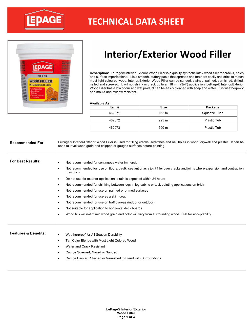 Interior/Exterior Wood Filler