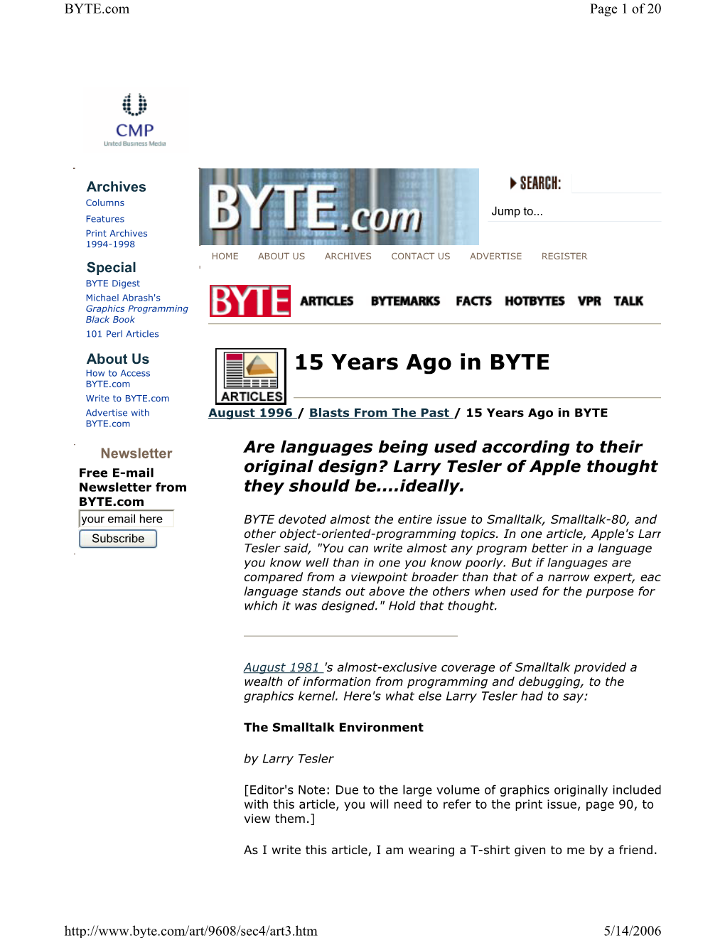 15 Years Ago in BYTE BYTE.Com Write to BYTE.Com Advertise with August 1996 / Blasts from the Past / 15 Years Ago in BYTE BYTE.Com