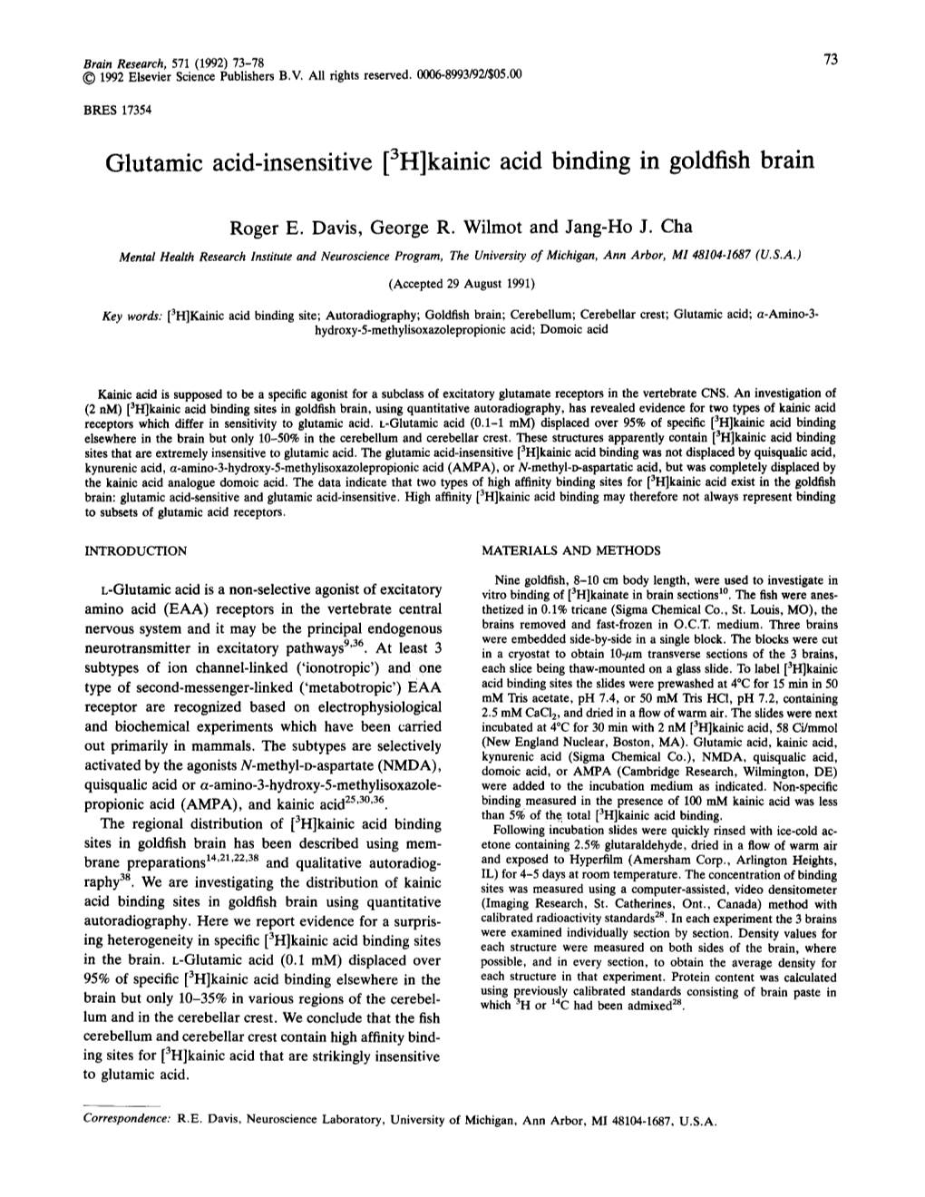 Kainic Acid Binding in Goldfish Brain