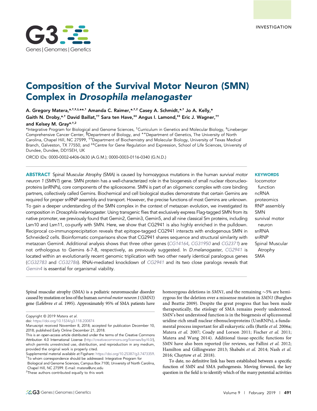 Composition of the Survival Motor Neuron (SMN) Complex in Drosophila Melanogaster