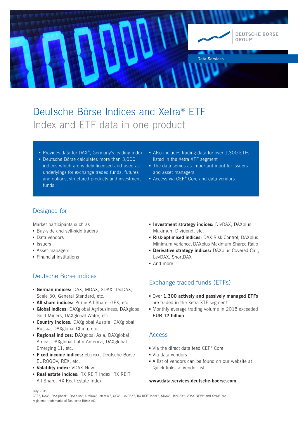 Deutsche Börse Indices and Xetra® ETF Index and ETF Data in One Product