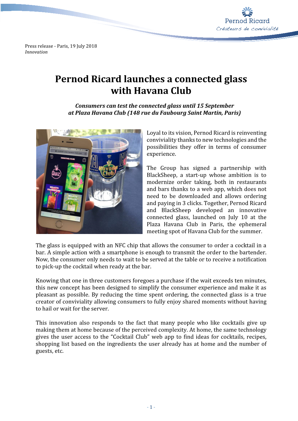 Pernod Ricard Launches a Connected Glass with Havana Club