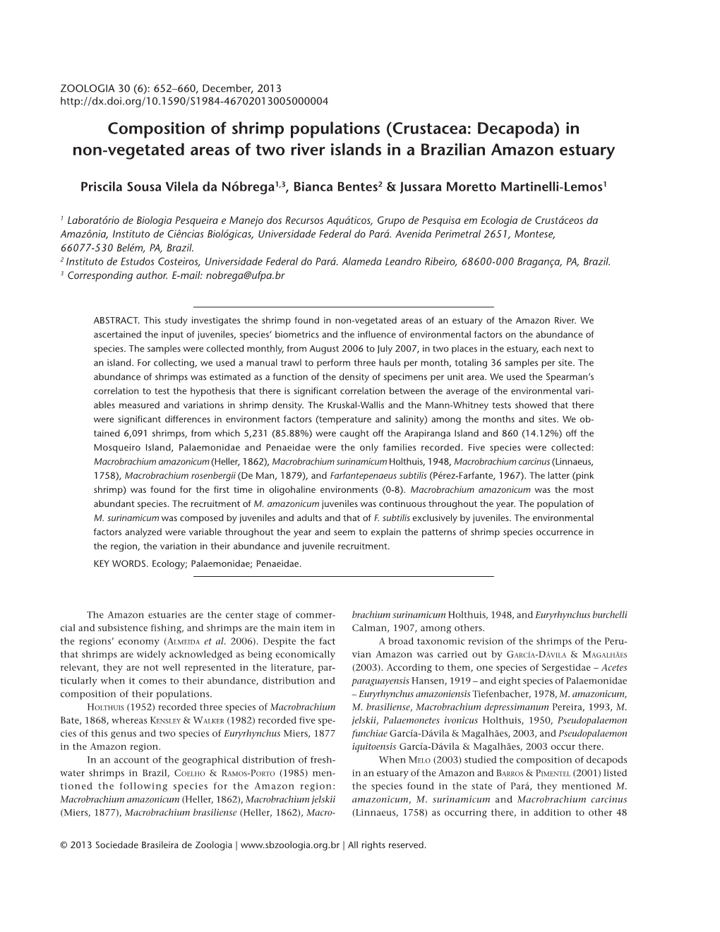 In Non-Vegetated Areas of Two River Islands in a Brazilian Amazon Estuary