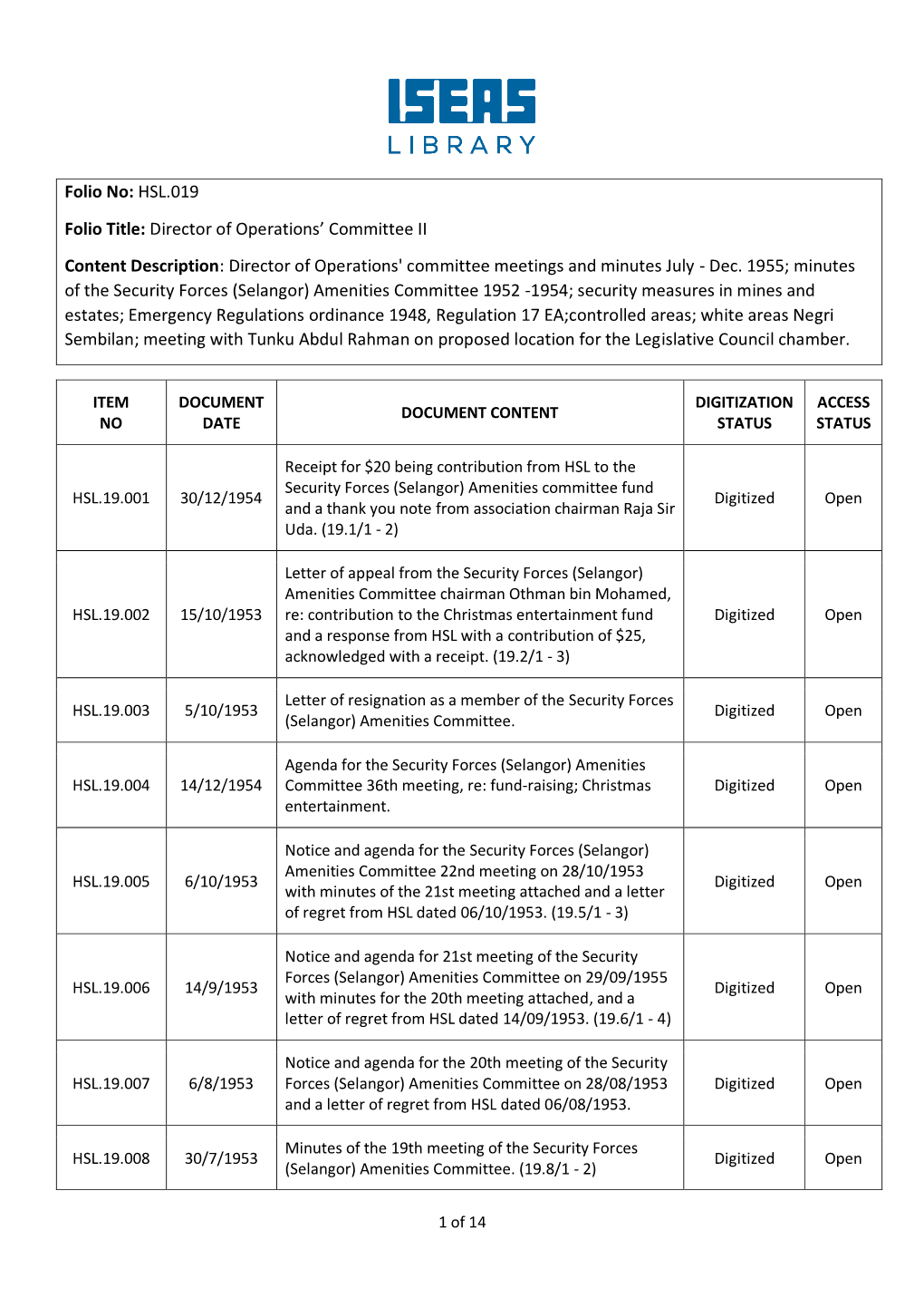 Folio No: HSL.019 Folio Title: Director of Operations' Committee II Content