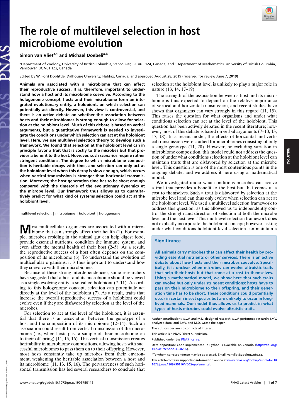 The Role of Multilevel Selection in Host Microbiome Evolution