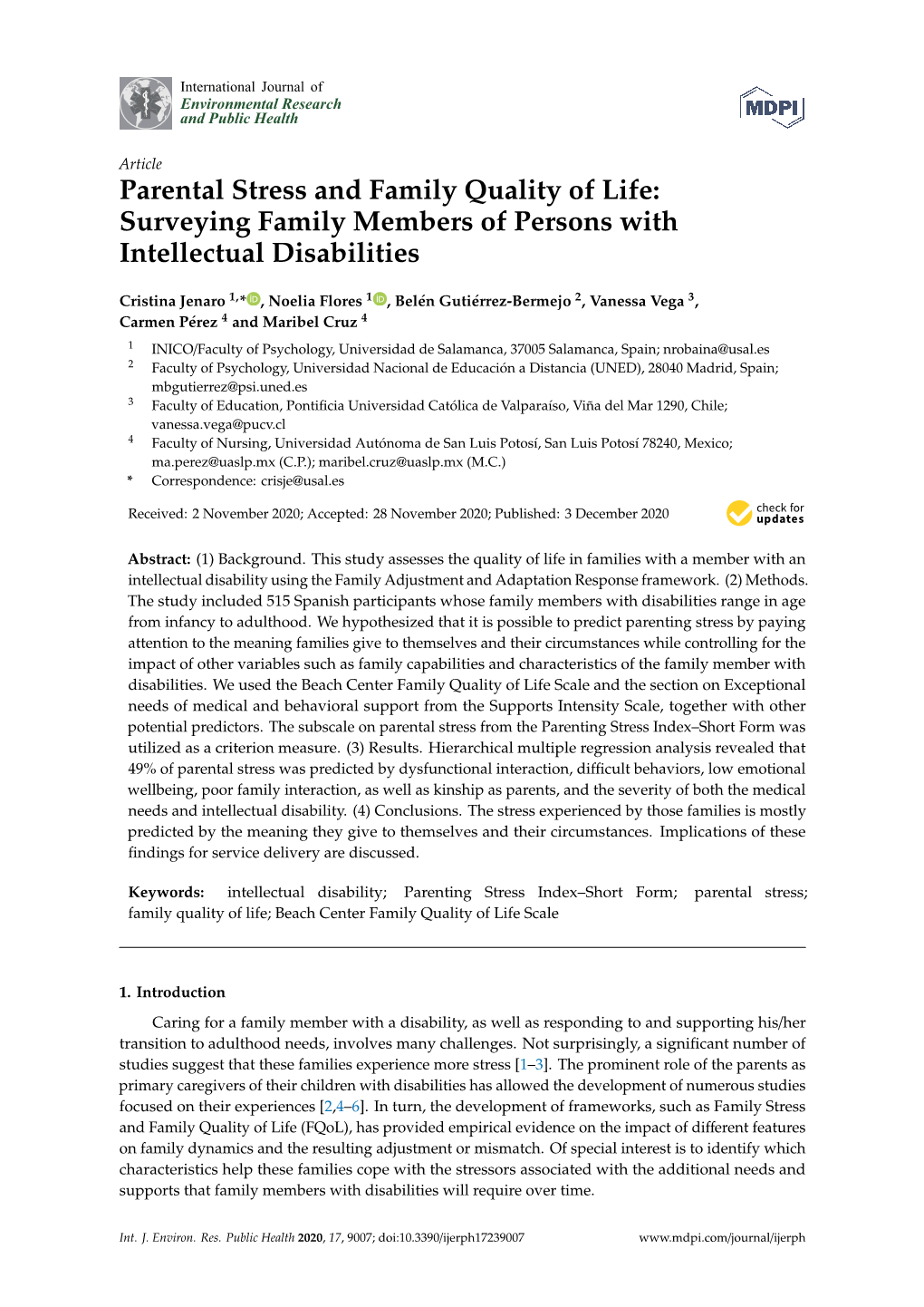 Parental Stress and Family Quality of Life: Surveying Family Members of Persons with Intellectual Disabilities