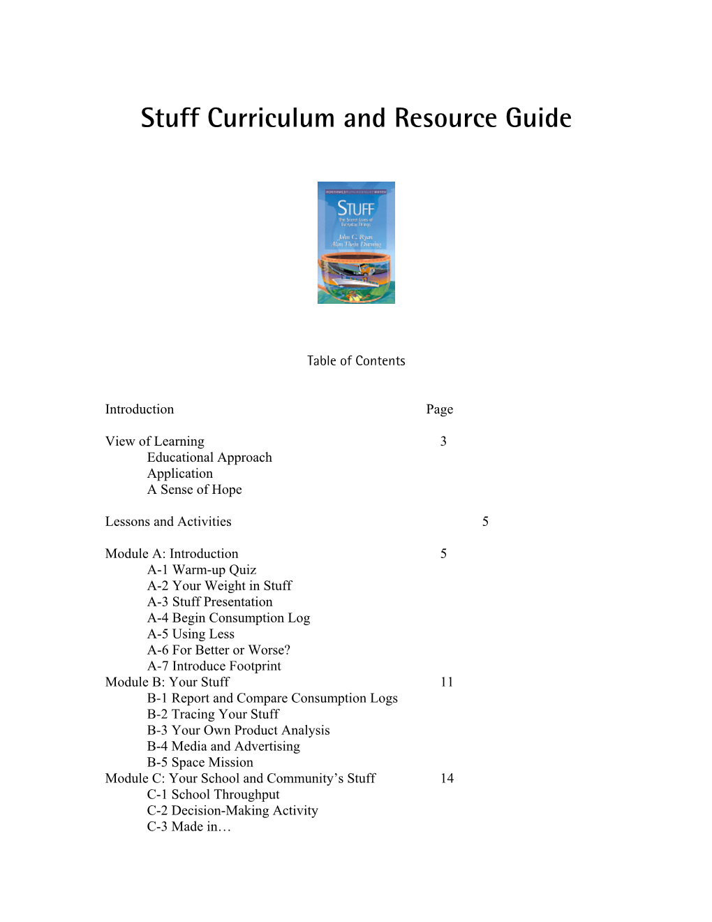 Stuff Curriculum Guide, 2