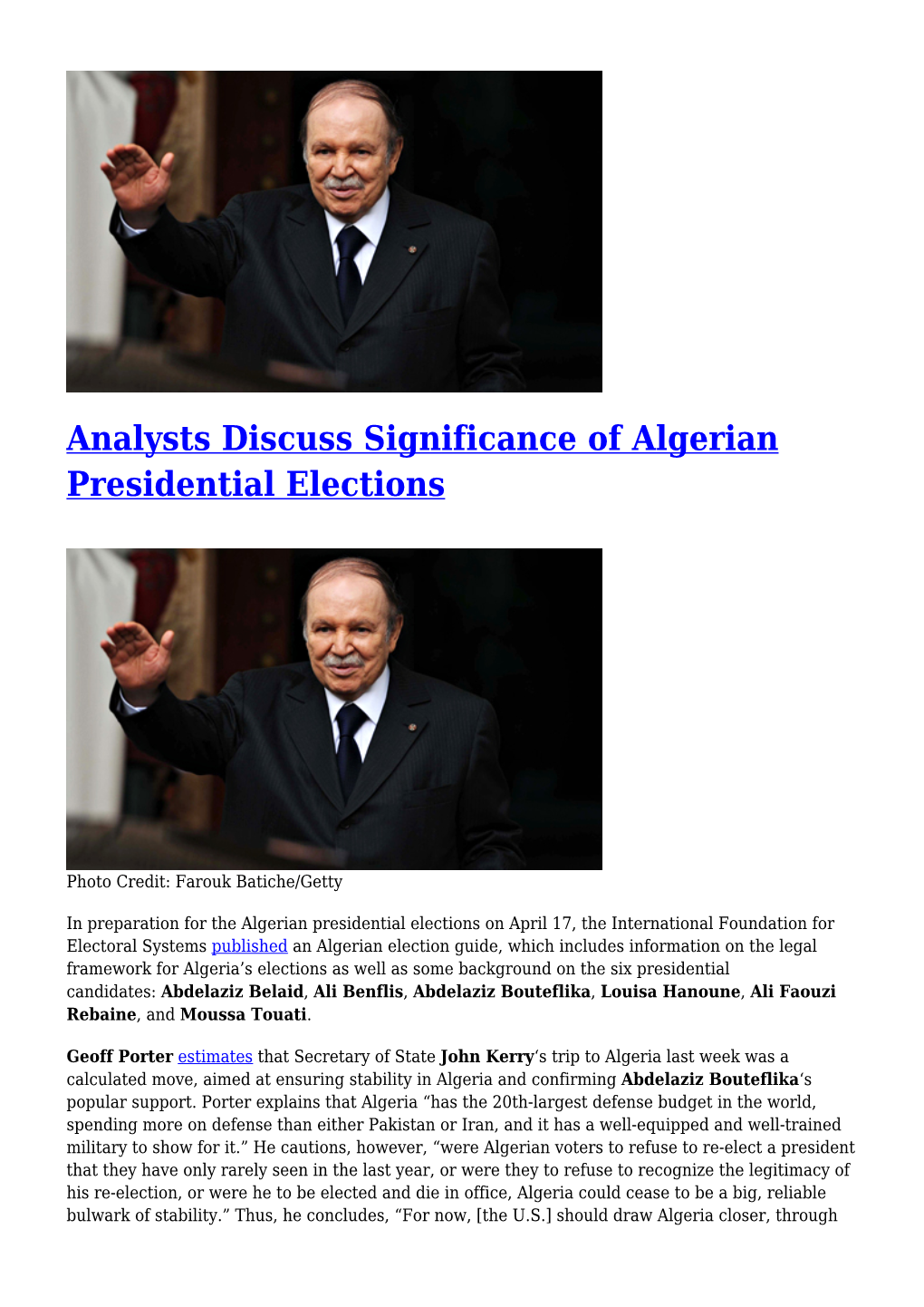 Analysts Discuss Significance of Algerian Presidential Elections