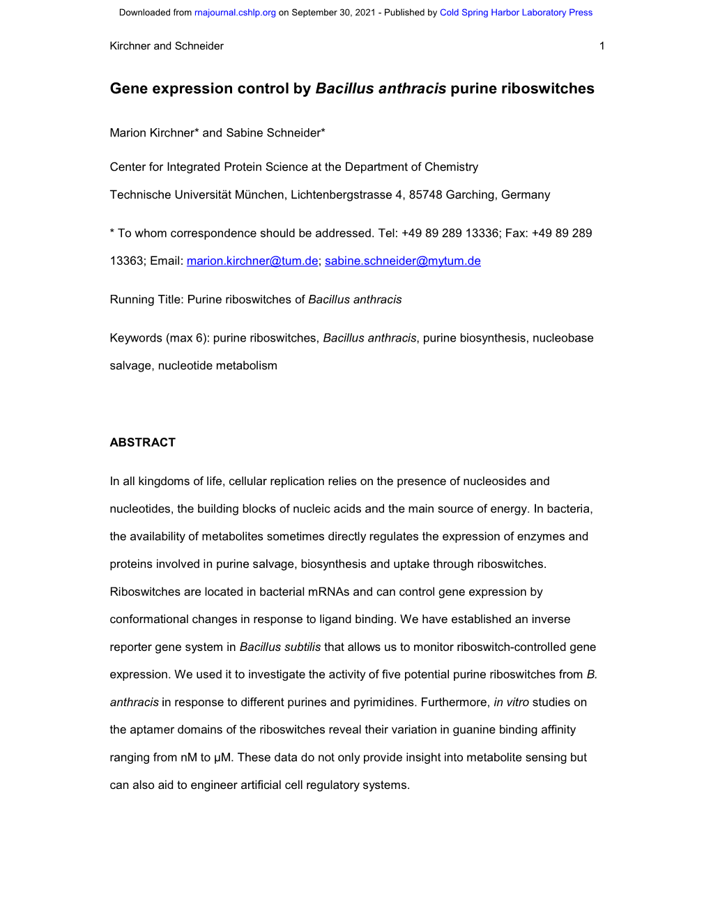 Gene Expression Control by Bacillus Anthracis Purine Riboswitches