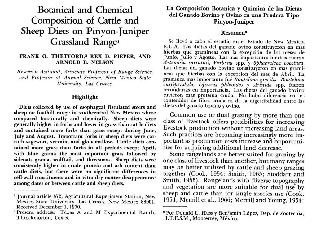 Botanical and Chemical Composition of Cattle and Sheep Diets on Pinyon