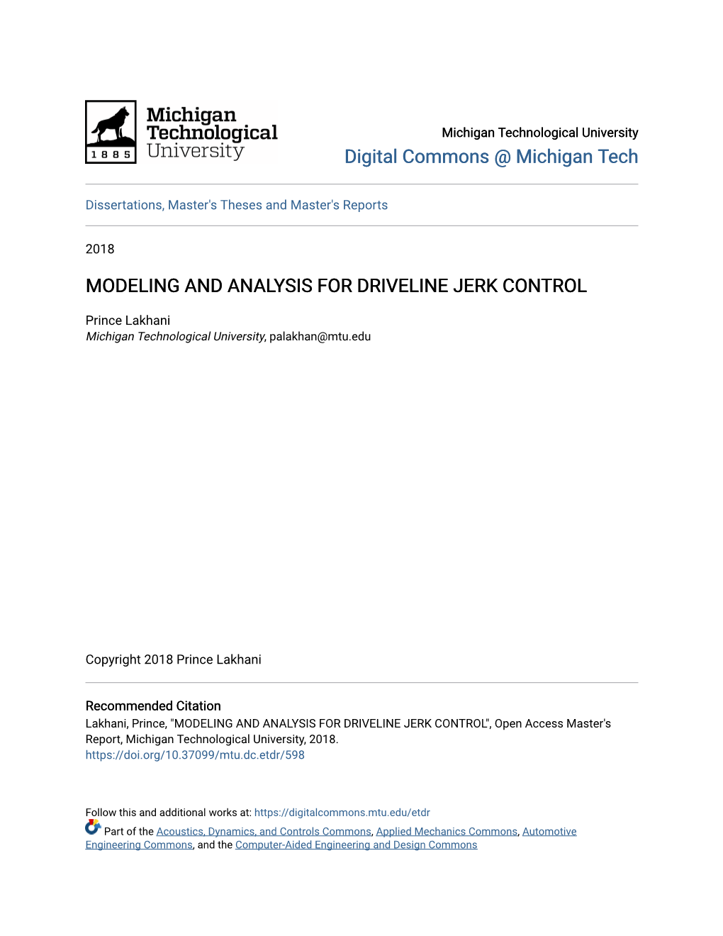 Modeling and Analysis for Driveline Jerk Control