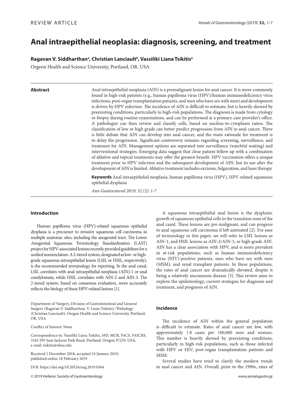 Anal Intraepithelial Neoplasia: Diagnosis, Screening, and Treatment