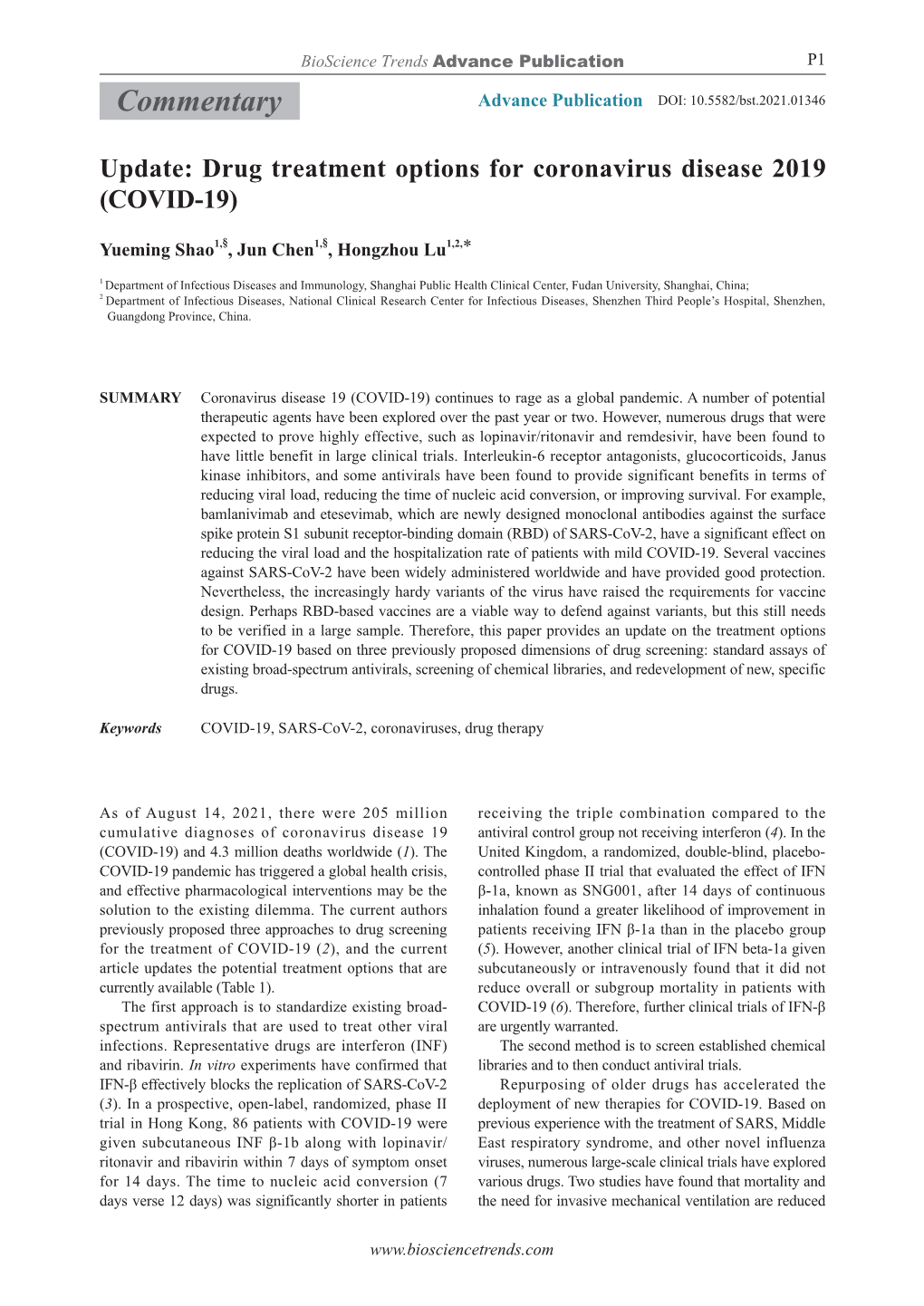 Commentary Advance Publication DOI: 10.5582/Bst.2021.01346