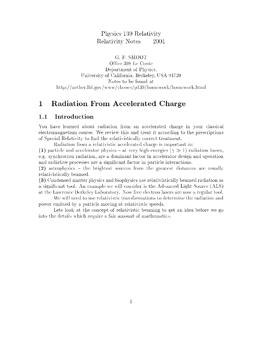 1 Radiation from Accelerated Charge