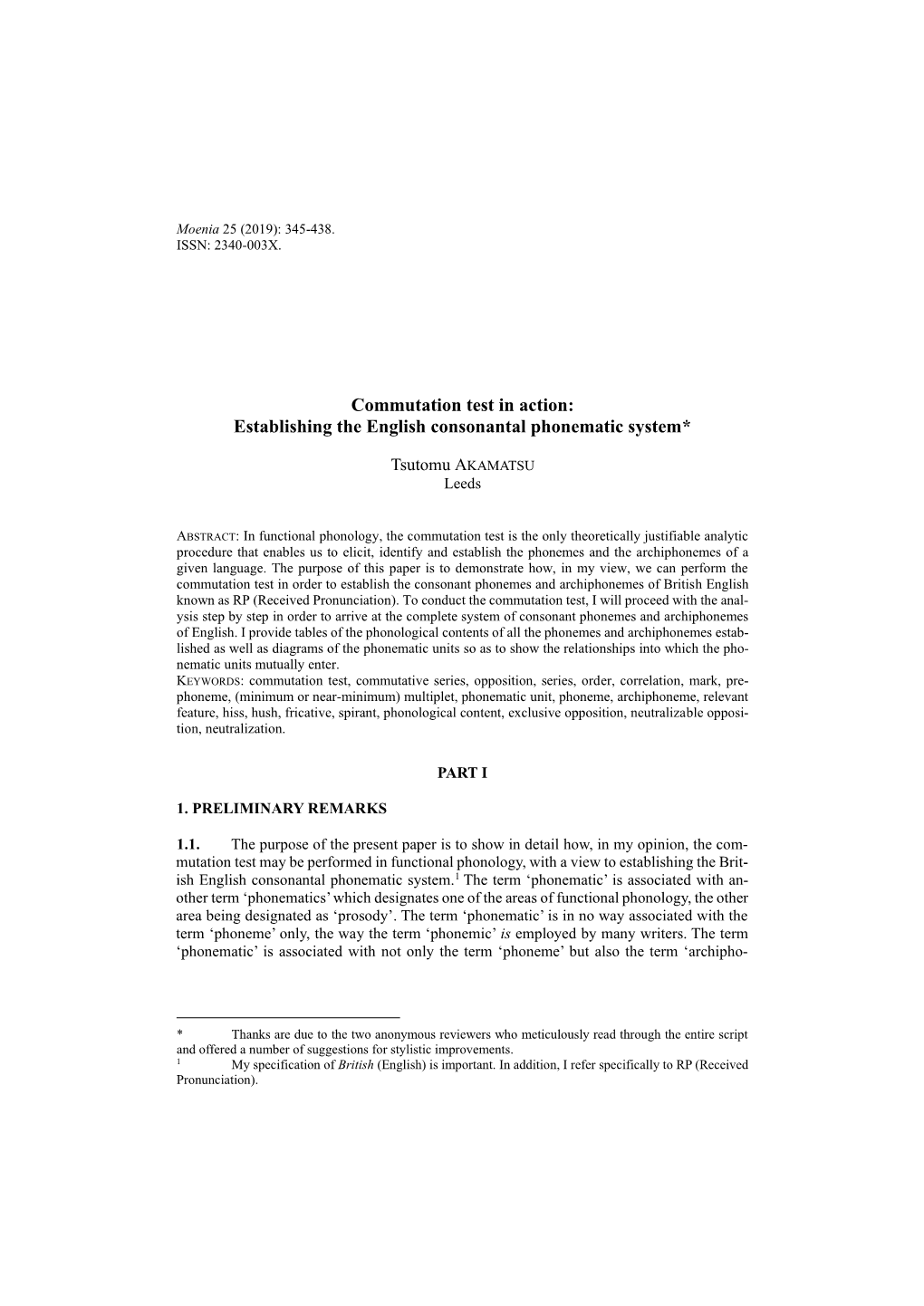 Commutation Test in Action: Establishing the English Consonantal Phonematic System*