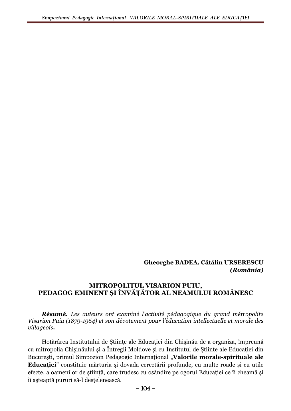 Mitropolitul Visarion Puiu, Pedagog Eminent Сi Înv Tor Al Neamului Românesc