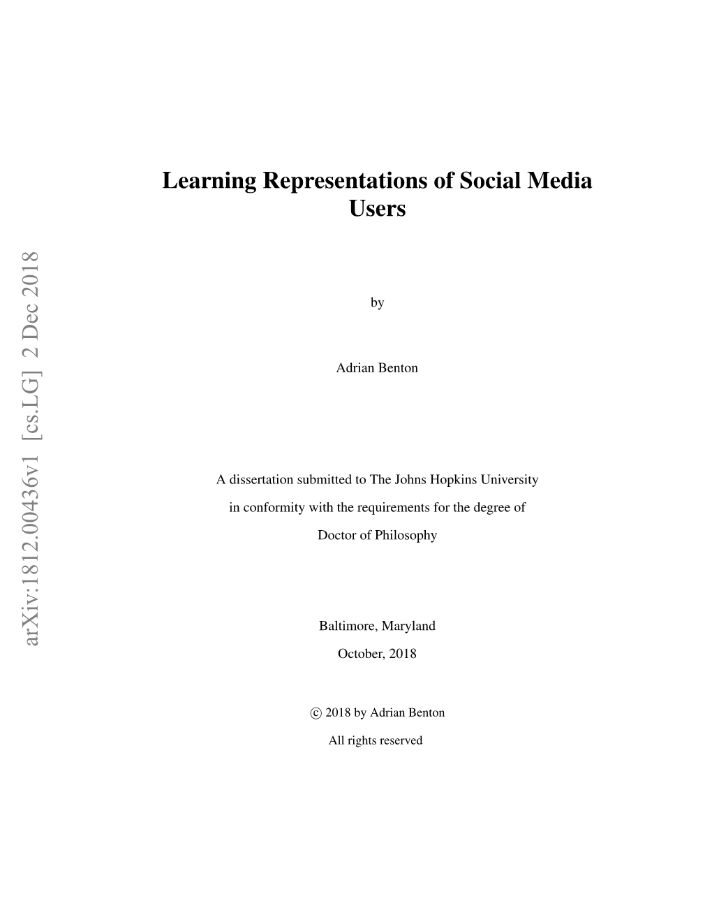 Learning Representations of Social Media Users Arxiv:1812.00436V1