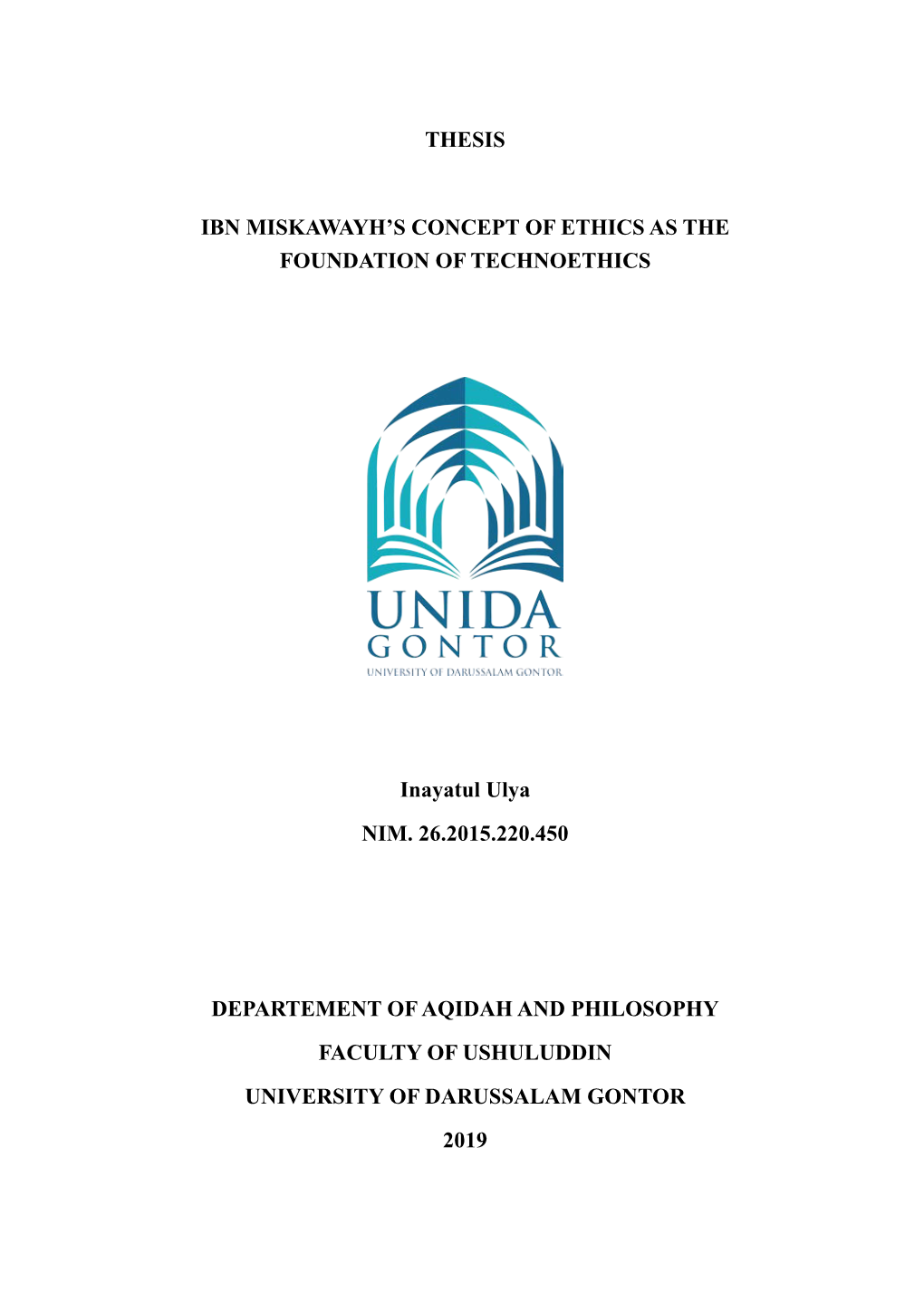 Thesis Ibn Miskawayh's Concept of Ethics As The