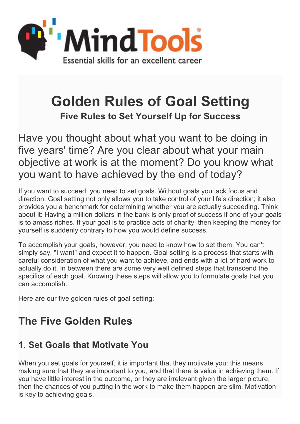 Golden Rules of Goal Setting