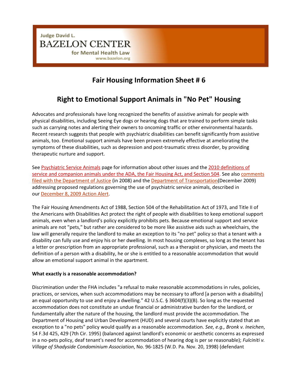 Fair Housing Information Sheet # 6