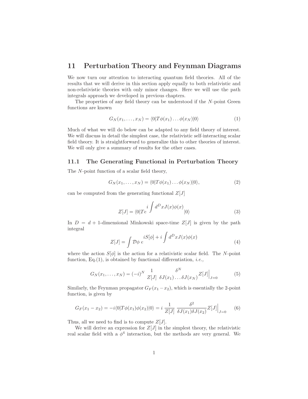 11 Perturbation Theory and Feynman Diagrams