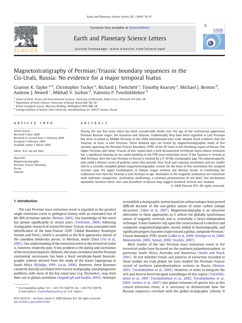 Magnetostratigraphy of Permian/Triassic Boundary Sequences in the Cis-Urals, Russia: No Evidence for a Major Temporal Hiatus