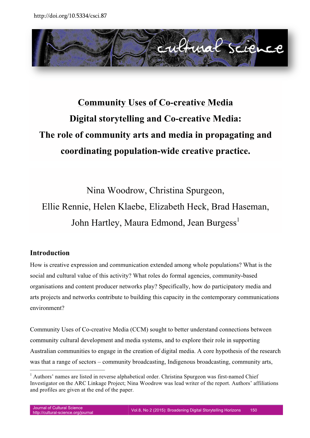 Community Uses of Co-Creative Media Digital Storytelling And
