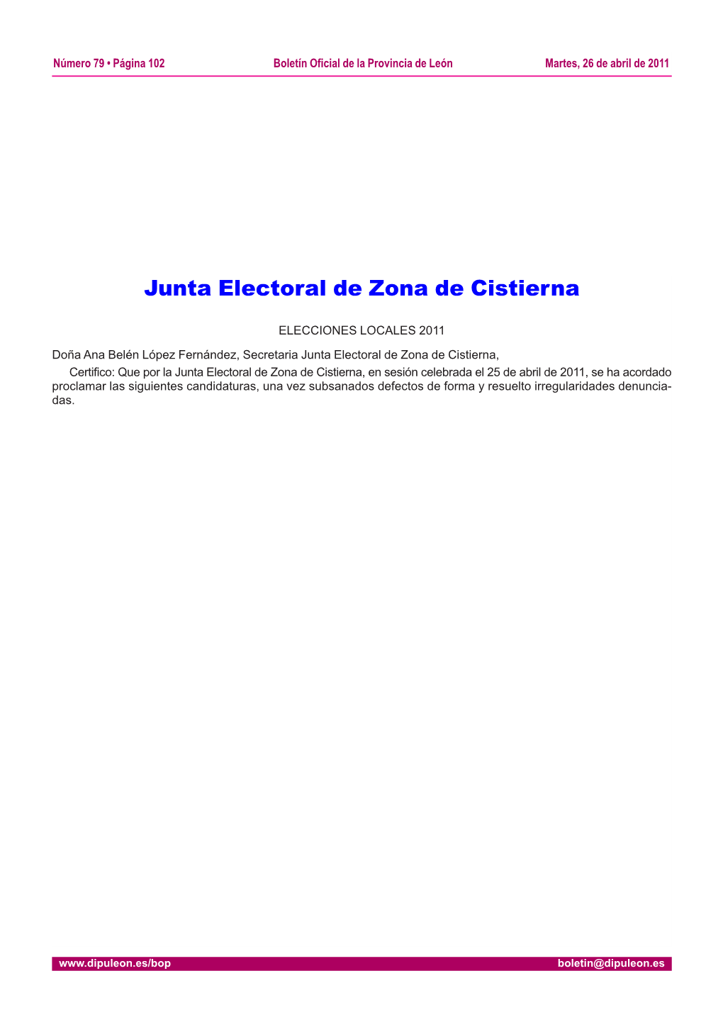 Junta Electoral De Zona De Cistierna