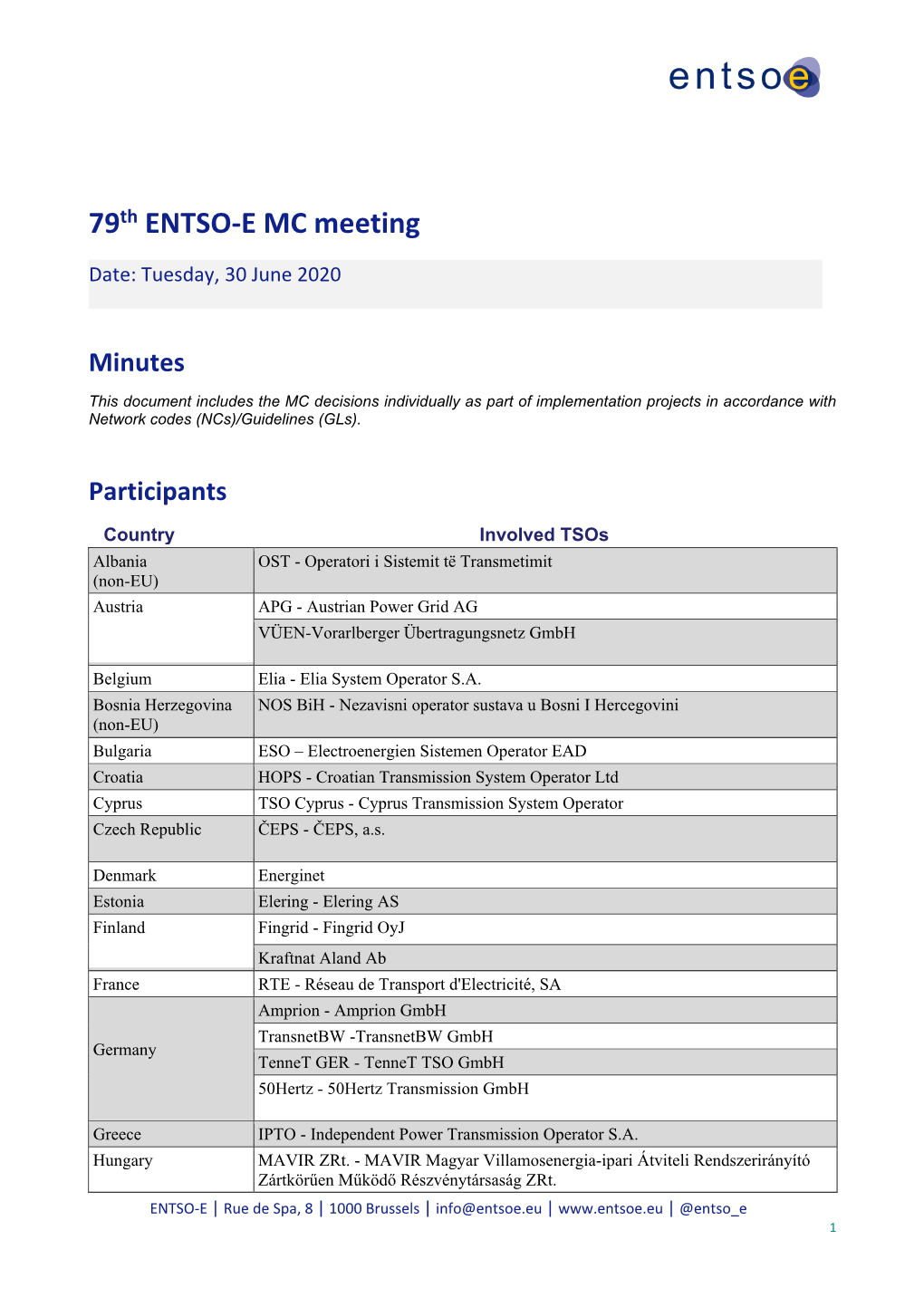 79Th ENTSO-E MC Meeting