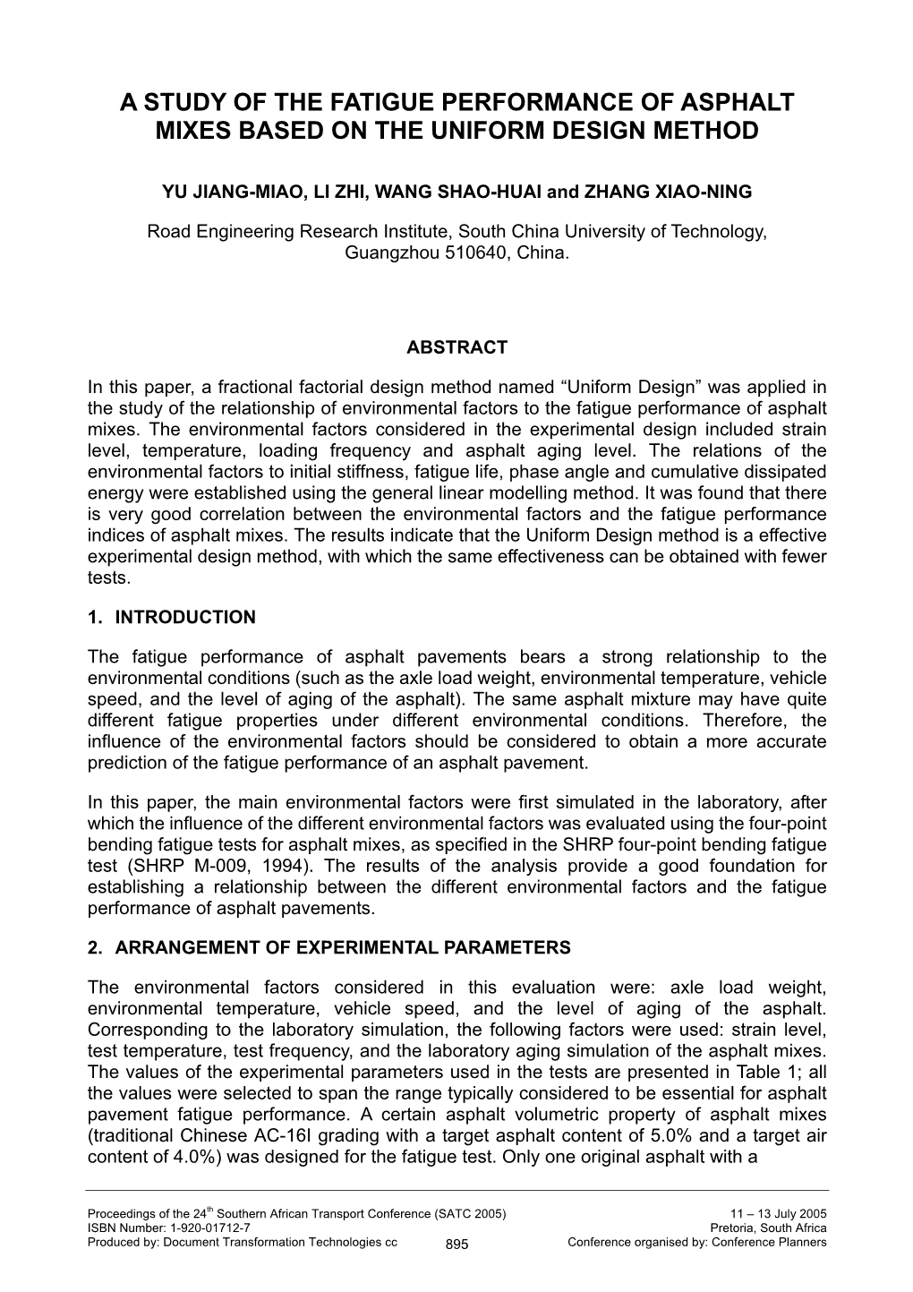 A Study of the Fatigue Performance of Asphalt Mixes Based on the Uniform Design Method