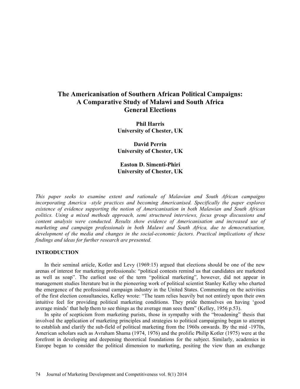 The Americanisation of Southern African Political Campaigns: a Comparative Study of Malawi and South Africa General Elections