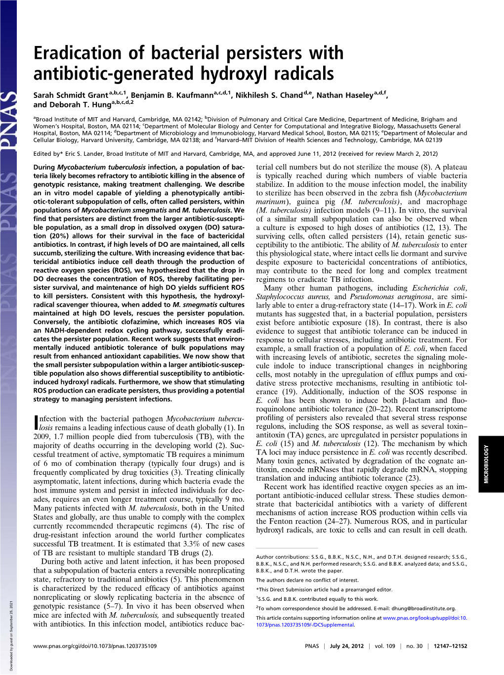 Eradication of Bacterial Persisters with Antibiotic-Generated Hydroxyl Radicals