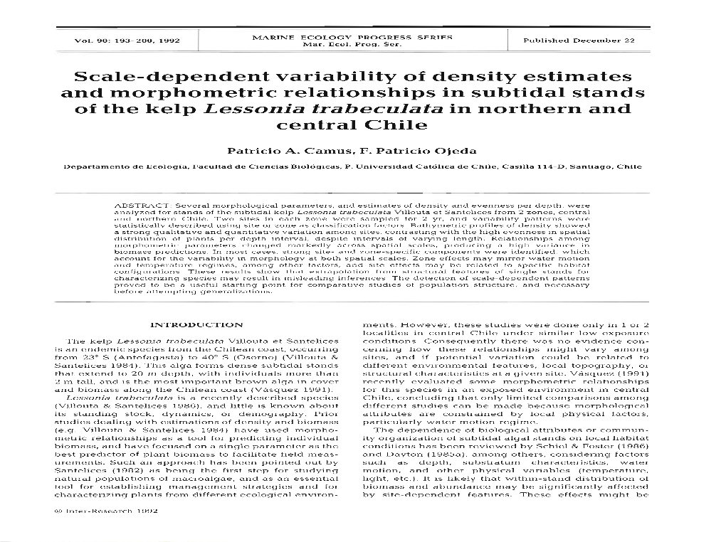 Of the Kelp Lessonia Trabeculata in Northern and Central Chile