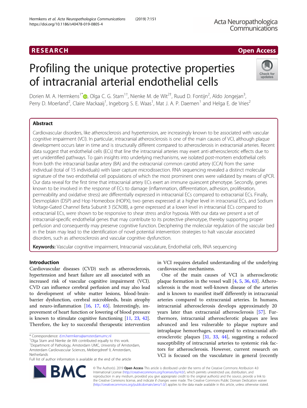 Profiling the Unique Protective Properties of Intracranial Arterial Endothelial Cells Dorien M