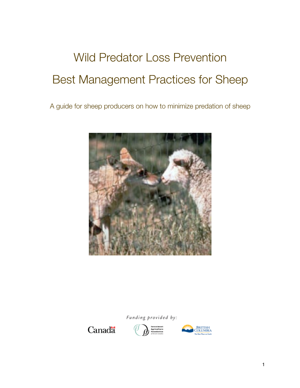 Wild Predator Loss Prevention Best Management Practices for Sheep