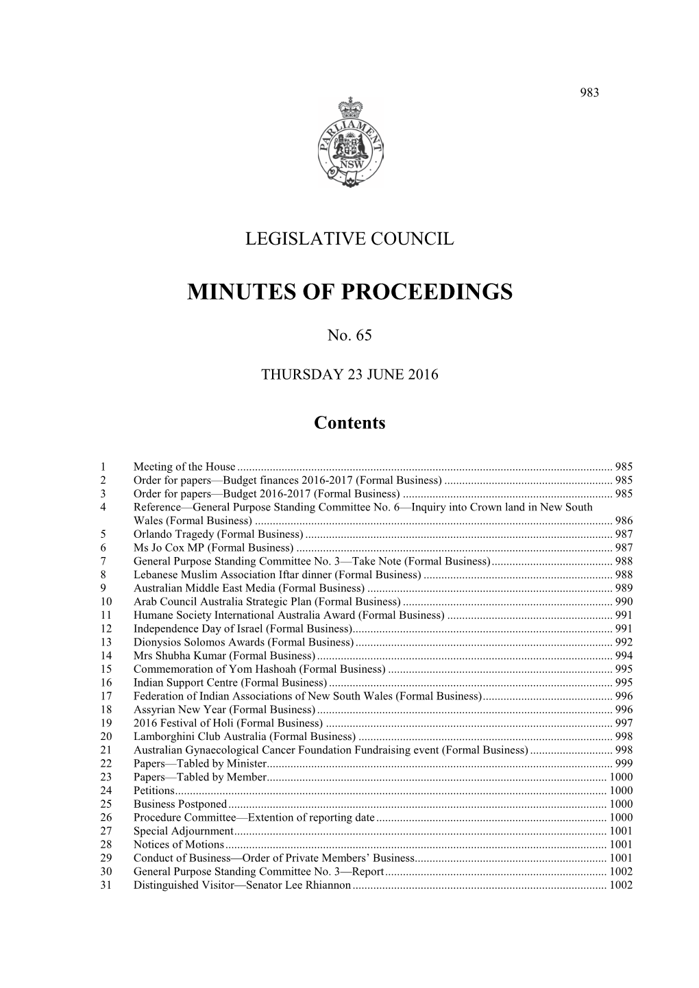 Minutes of Proceedings