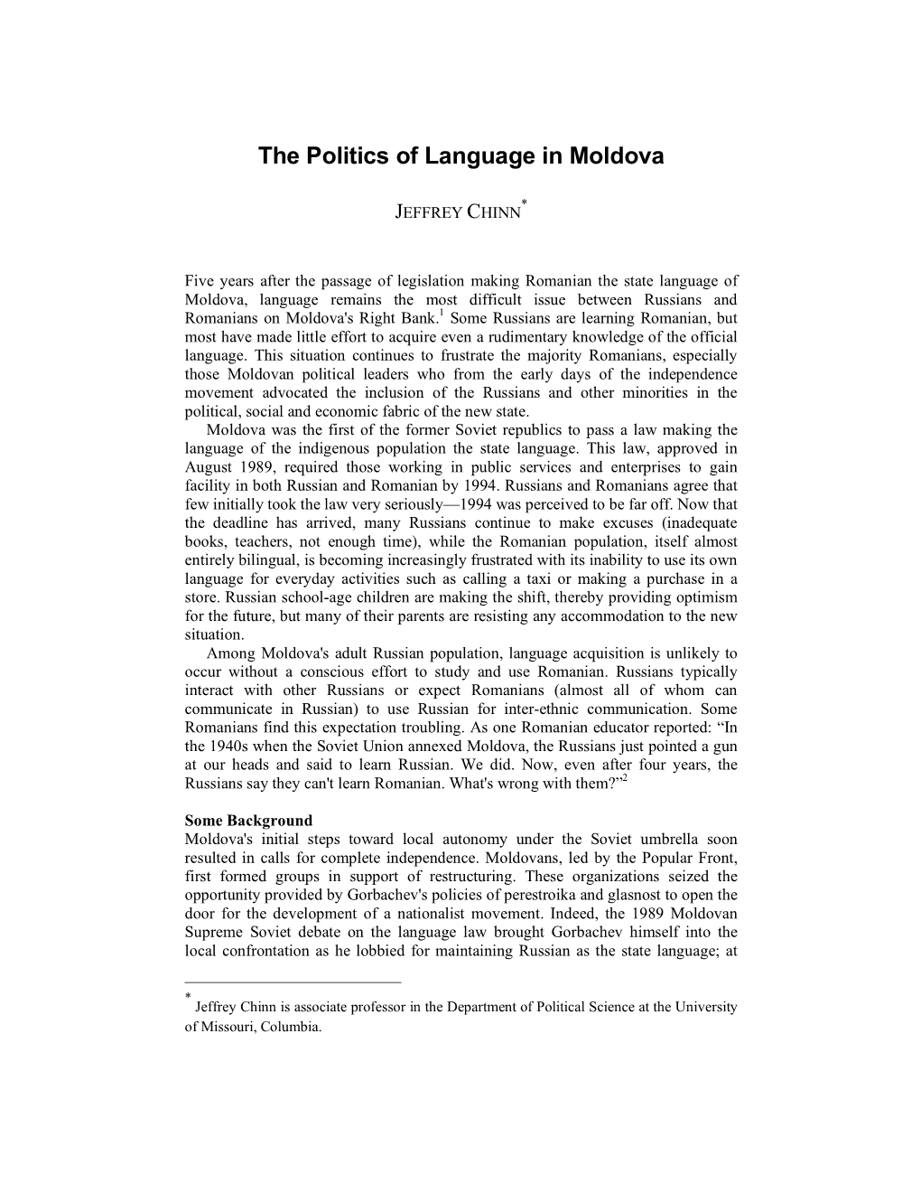 The Politics of Language in Moldova