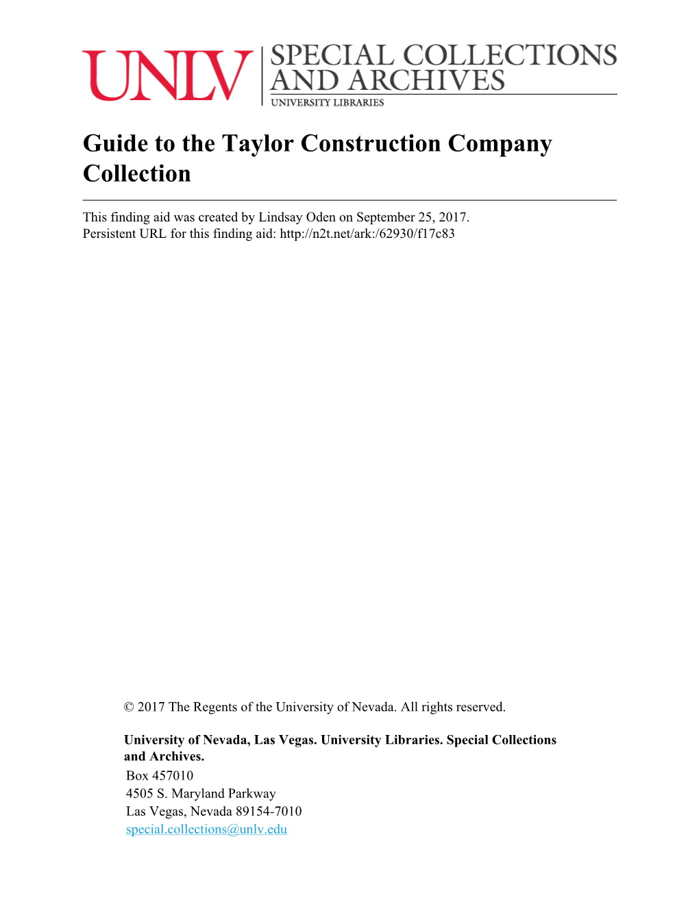 Guide to the Taylor Construction Company Collection