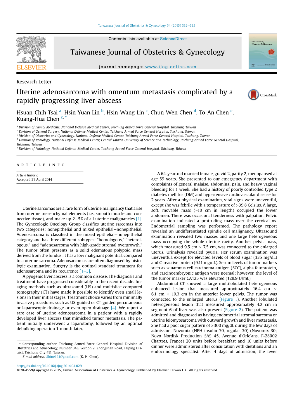 Uterine Adenosarcoma with Omentum Metastasis Complicated by a Rapidly Progressing Liver Abscess