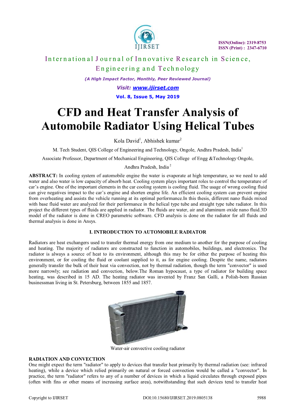 CFD and Heat Transfer Analysis of Automobile Radiator Using Helical Tubes