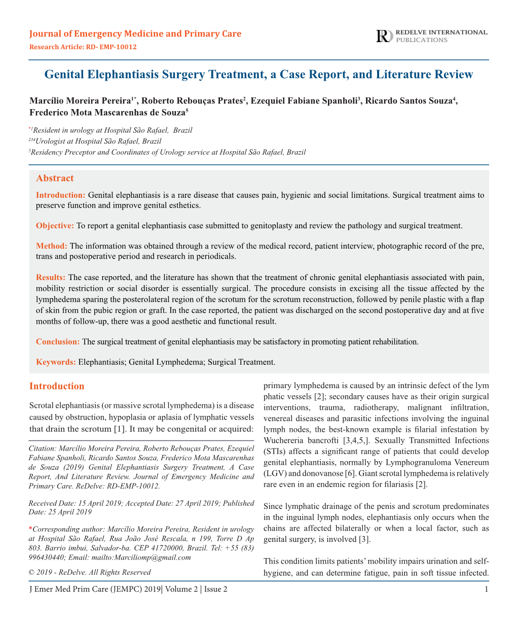 Genital Elephantiasis Surgery Treatment, a Case Report, and Literature Review